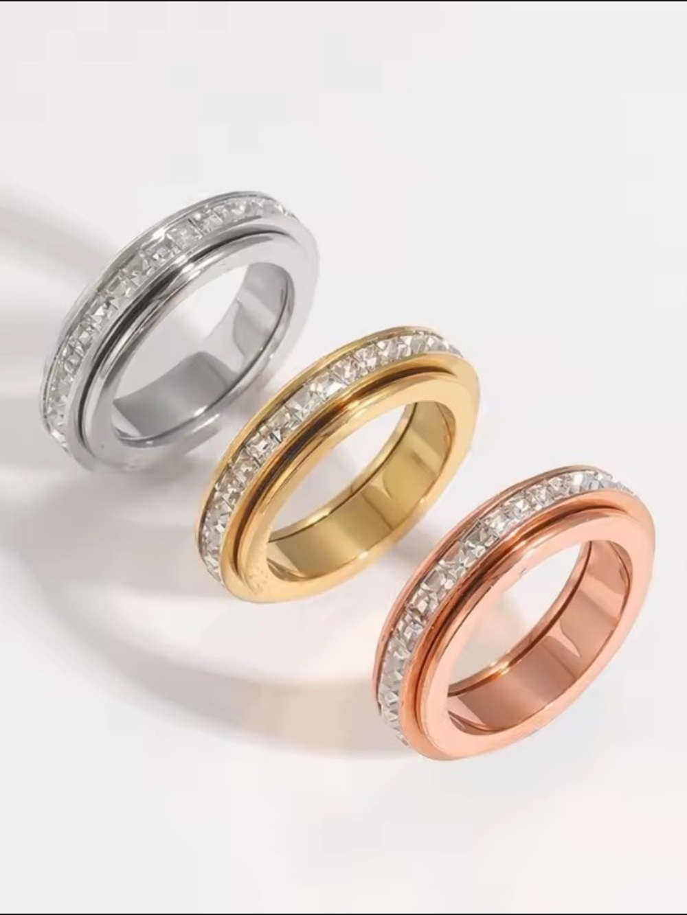 4mm unisex sterling silver spinner Zircon Sparkling Crystal Rotating Ring no box